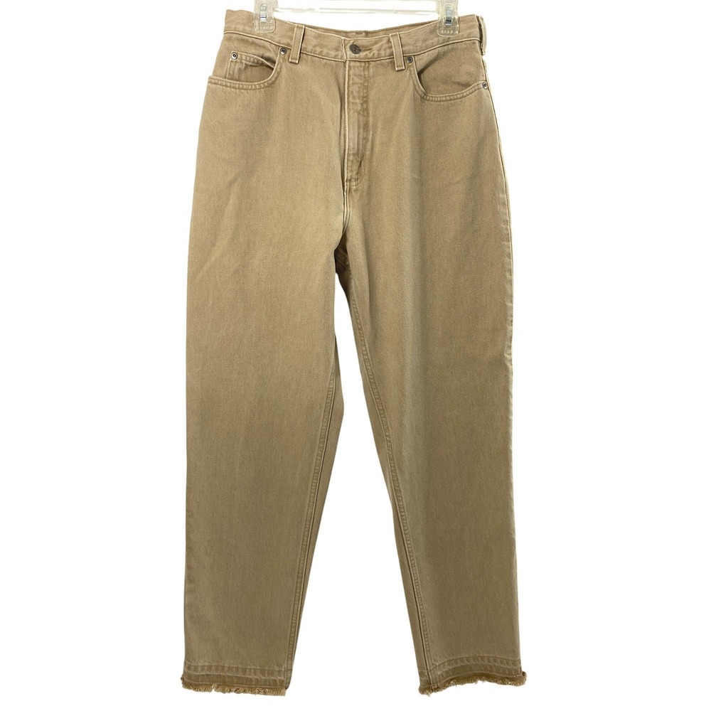 Lands' End Jeans Womens Size10 Tan High Rise Straight Raw Hem Khaki Denim